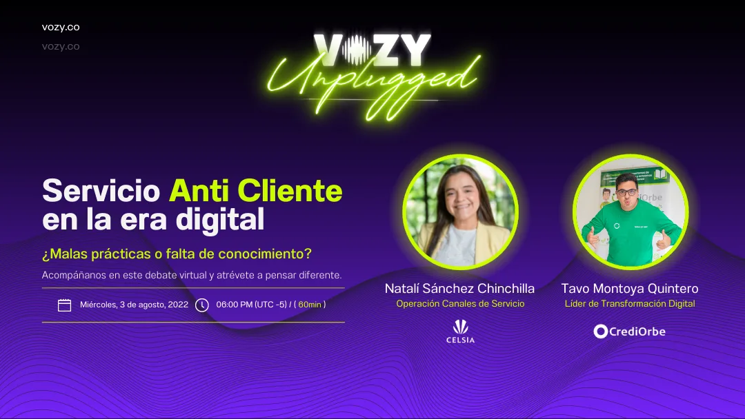 Evento Vozy Unplugged sobre servicio al cliente en la era digital con vozy.ia.