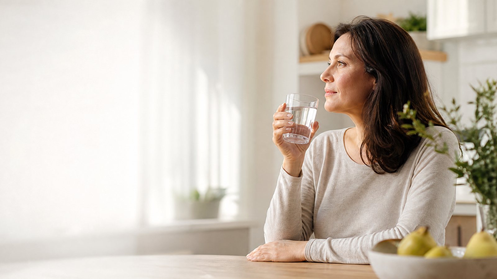 Adult holding a glass of water for a trouble swallowing education article