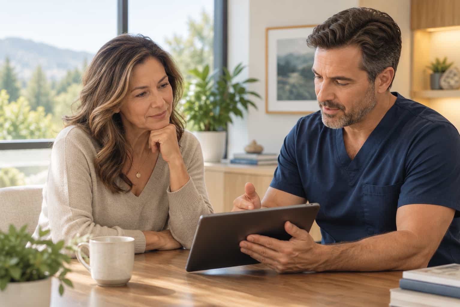 Patient and clinician reviewing care options for the Ultimate Guide to Hiatal Hernia Repair.