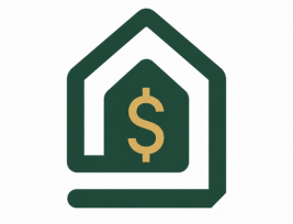 House-shaped icon with a gold dollar sign in the center, symbolizing home finance or mortgage.
