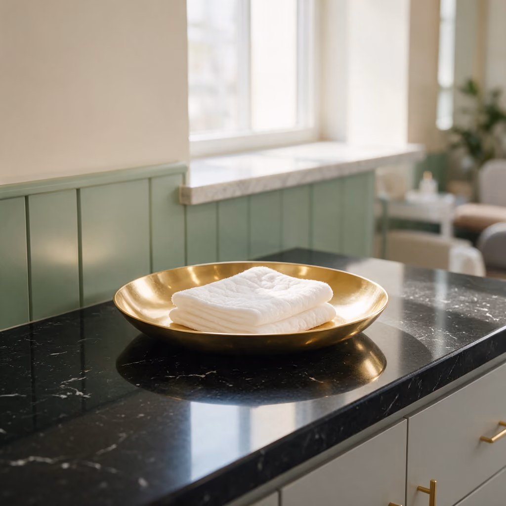 Cotton pads on a gold dish used during anti-wrinkle injection treatment