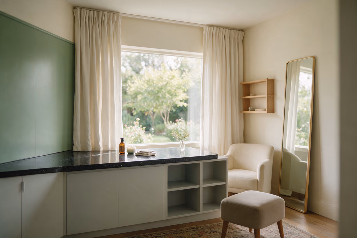 Interior view of the luxury anti-wrinkle injection treatment room counter and window