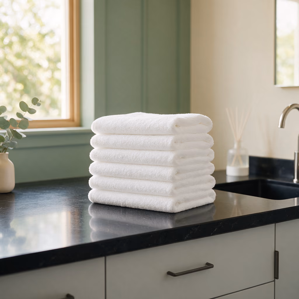 Neatly folded white towels prepared for a polynucleotide skin treatment
