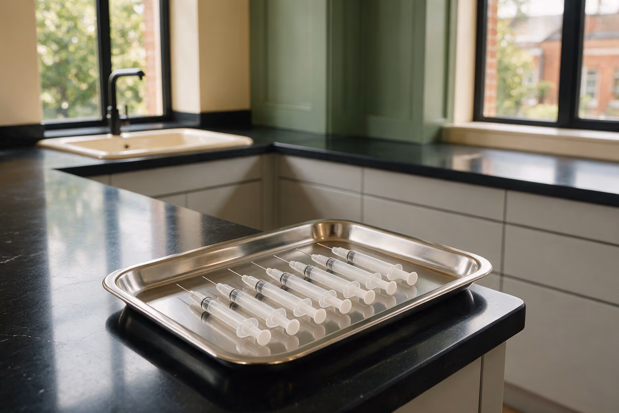 Steel tray with plain syringes prepared for Profhilo treatment