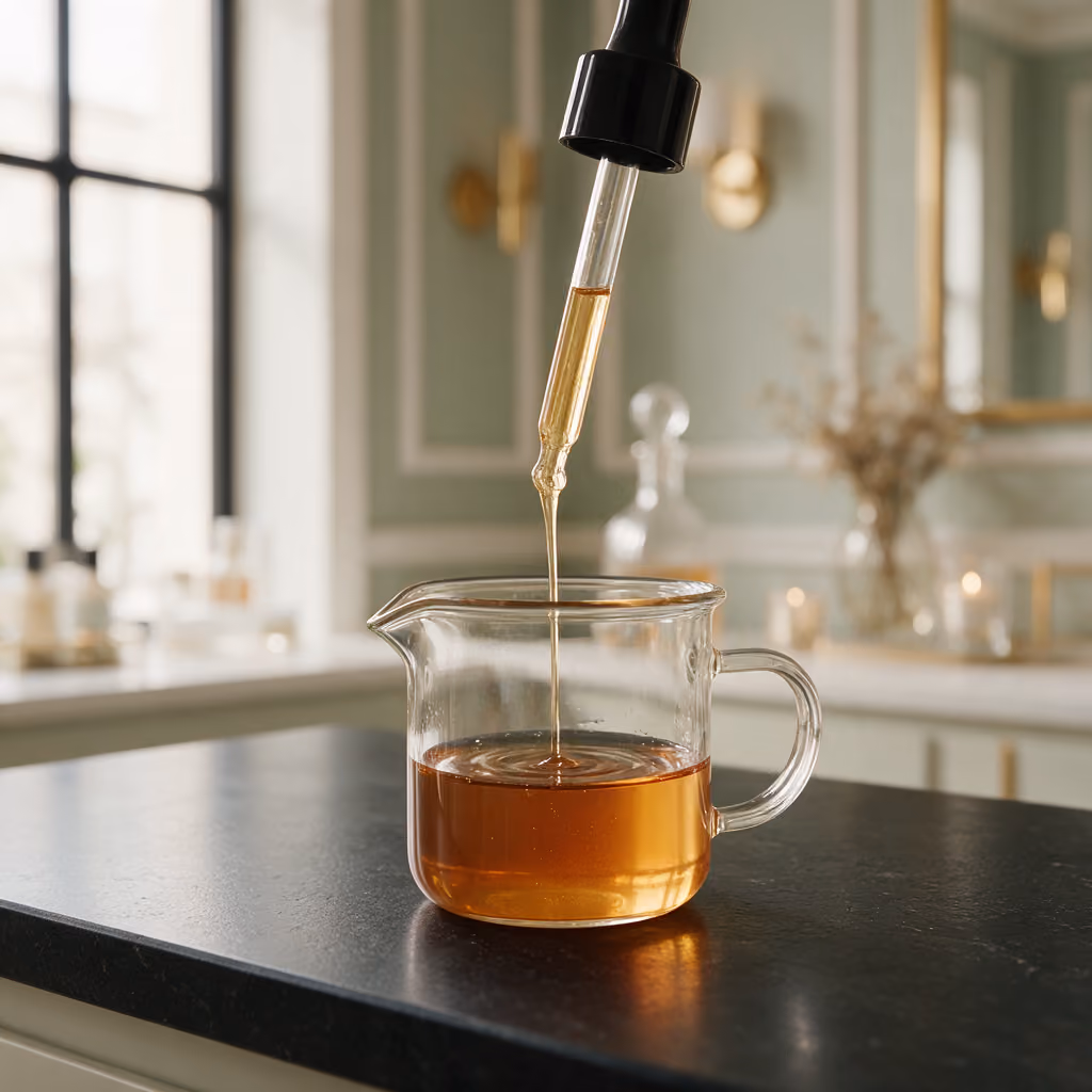 Pipette dispensing serum into a mixing beaker in the treatment room
