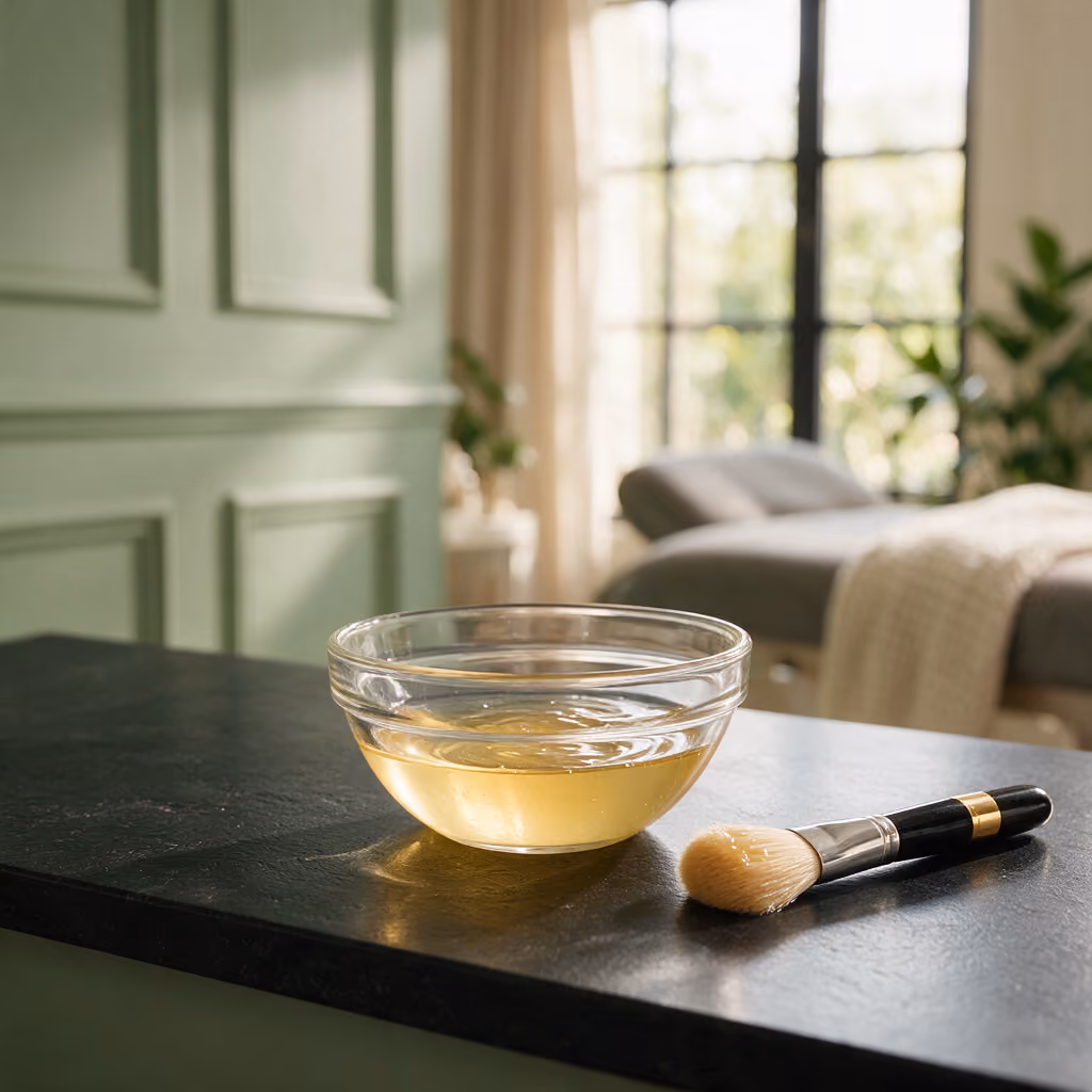 Close-up of a peel solution bowl with a soft application brush