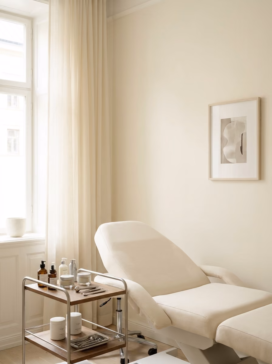 Corner of a minimal private clinic treatment room
