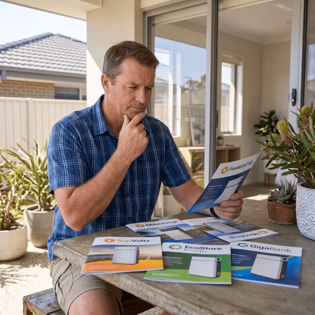 A man researches battery sizes to decide what size battery he needs for his household.