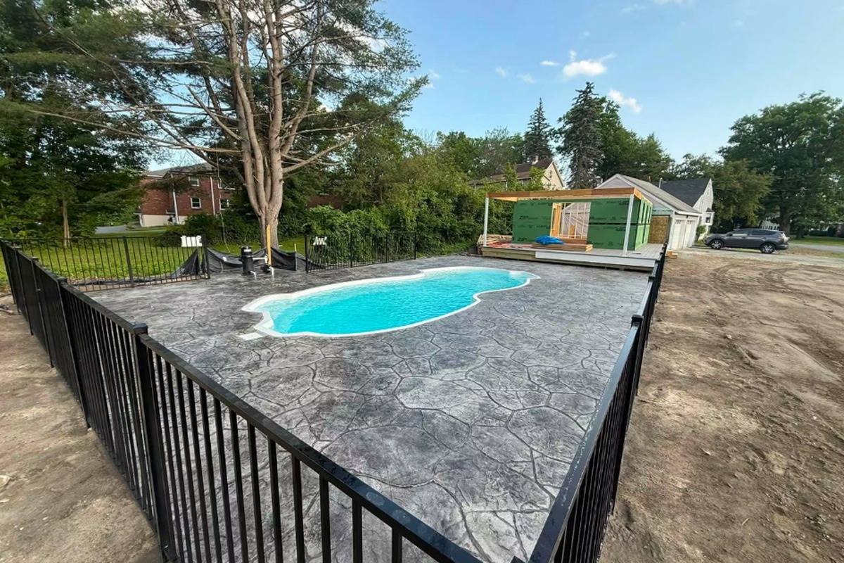 Stamped concrete around a pool