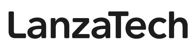 LanzaTech company wordmark in bold black text on a black background.