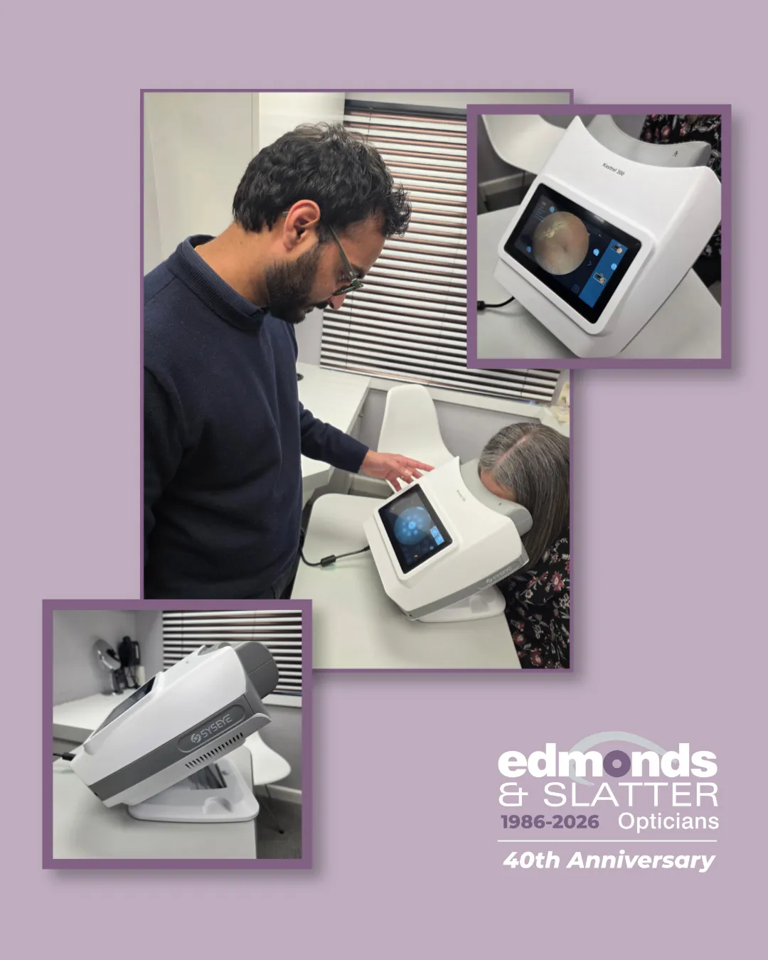 Optometrist performing a retinal scan on a patient using imaging equipment at Edmonds & Slatter Opticians