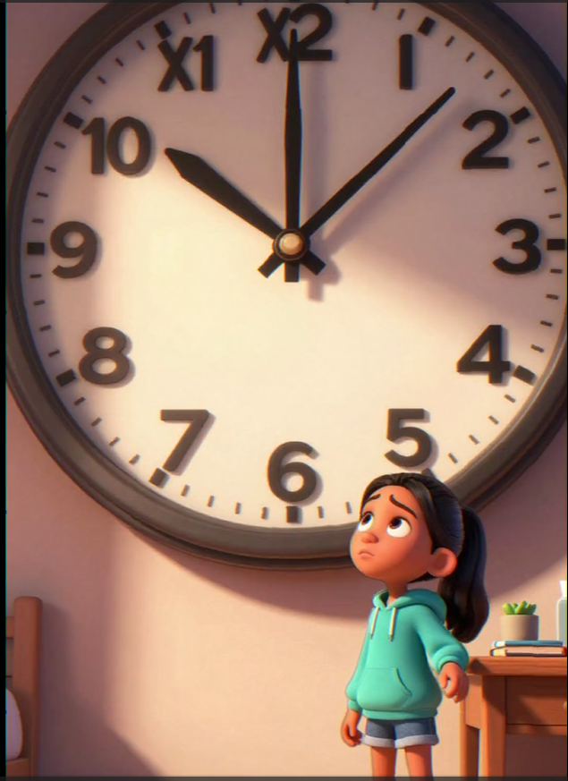 Illustrated child with a clock, for exam Access Arrangements