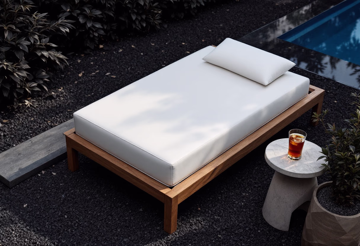 image of a poolside relaxation setup for an exclusive resort's home goods collection