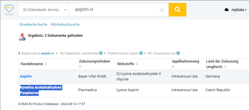 Alternative product found in the Czech Republic in the EU medicine database