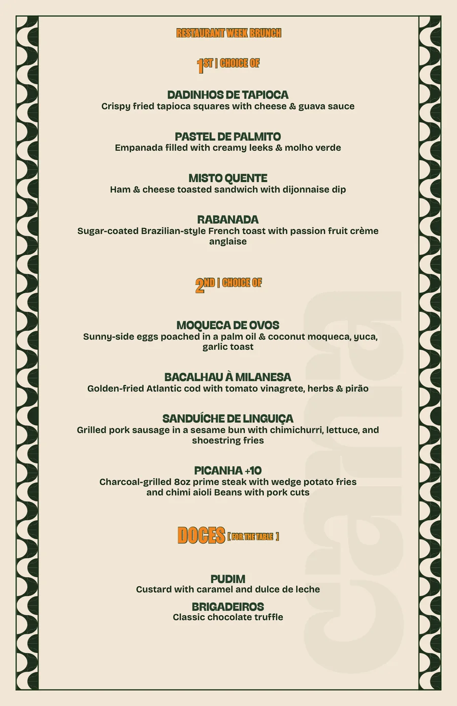 CANA $35 Summer Restaurant Week brunch menu