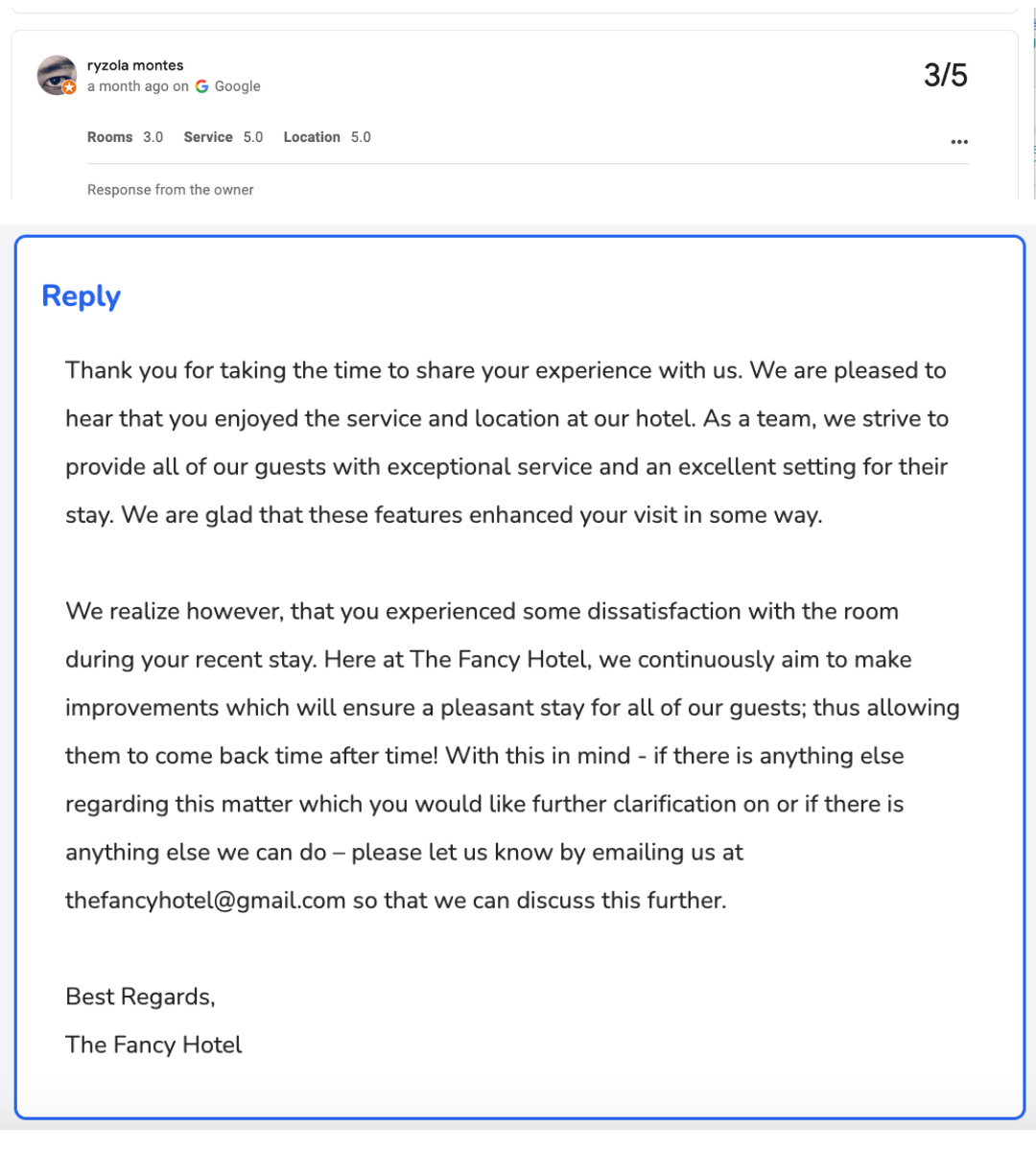 3-Sterne-Bewertungen – Google-Rezensionen ohne Kommentar – Hotel