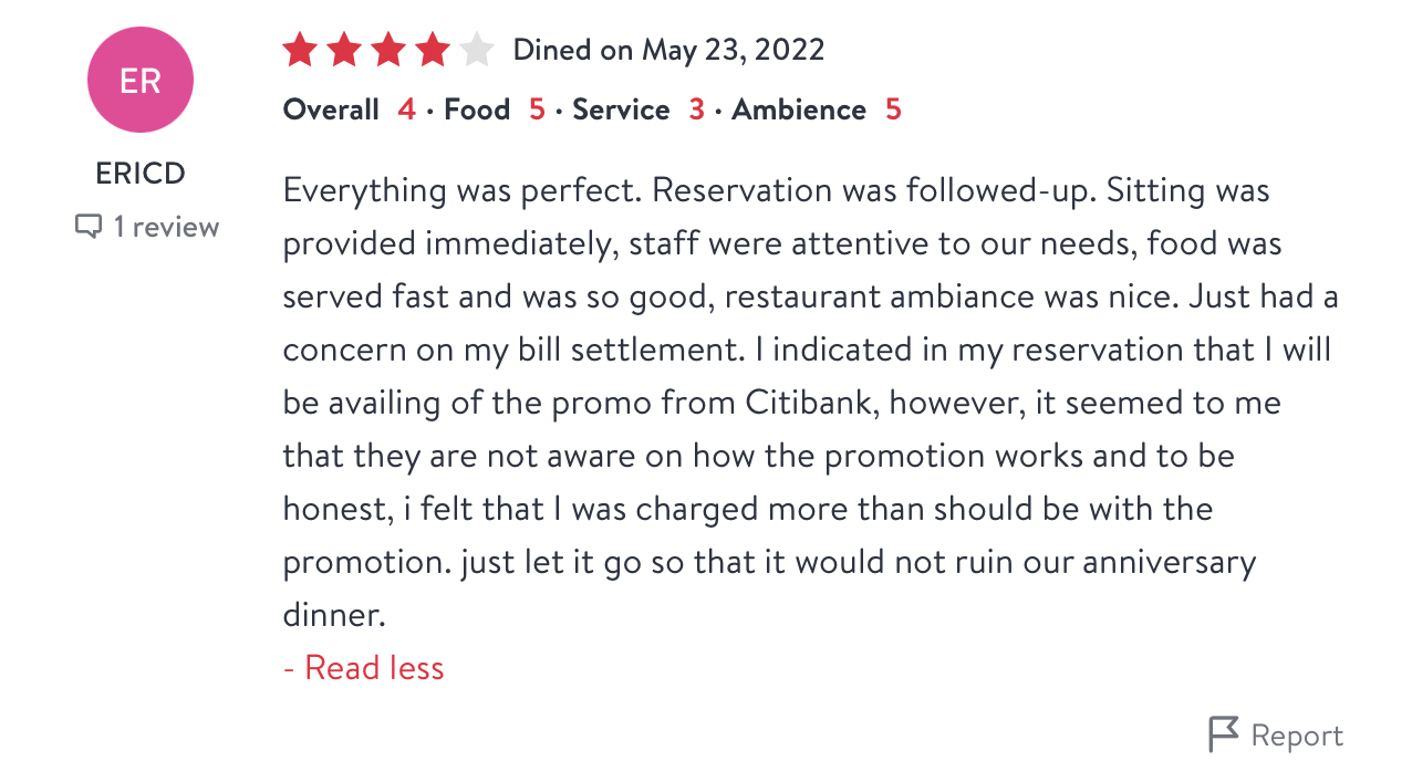 Recensione del cliente OpenTable