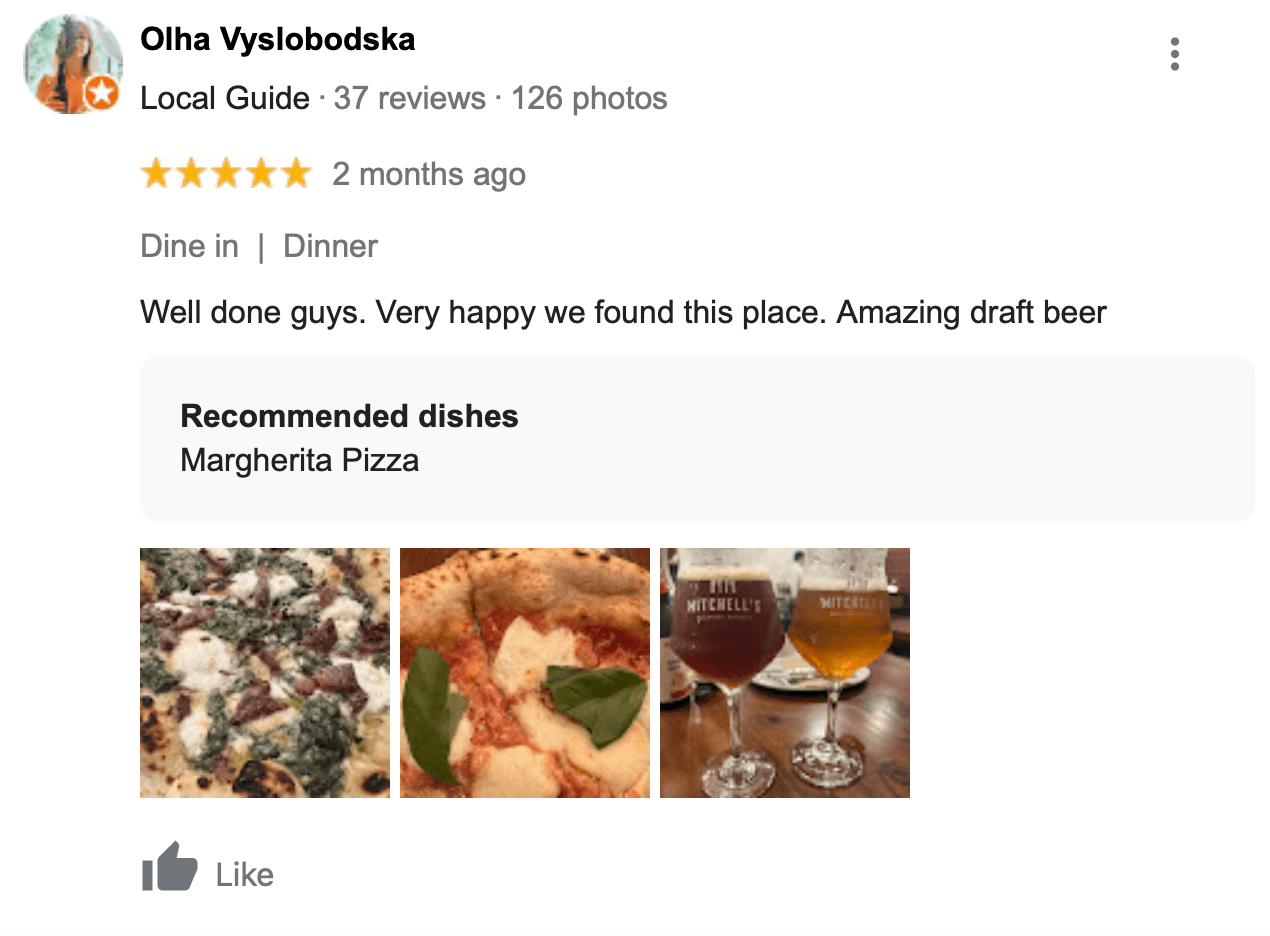 catena di pizzerie Google My Business recensione del ristorante