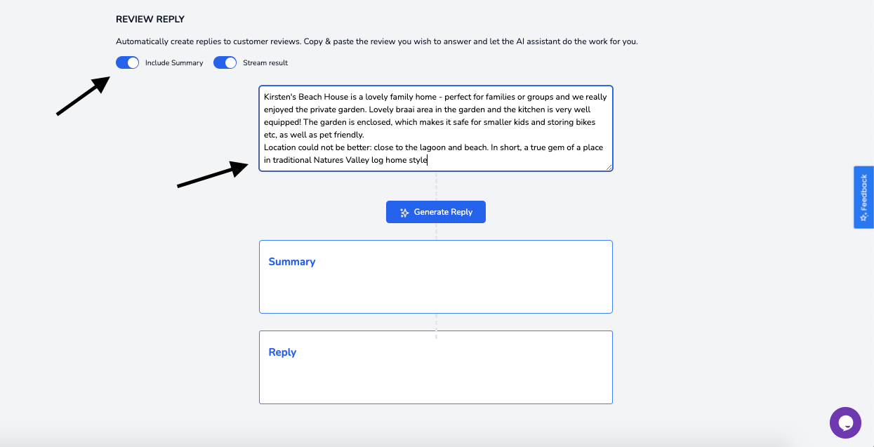 Input del generatore di risposte alla revisione AI