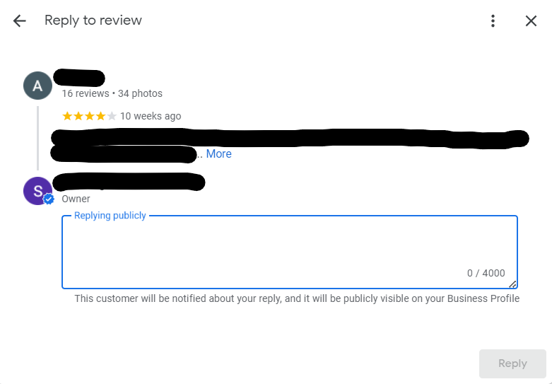 Risposta alla recensione di Google