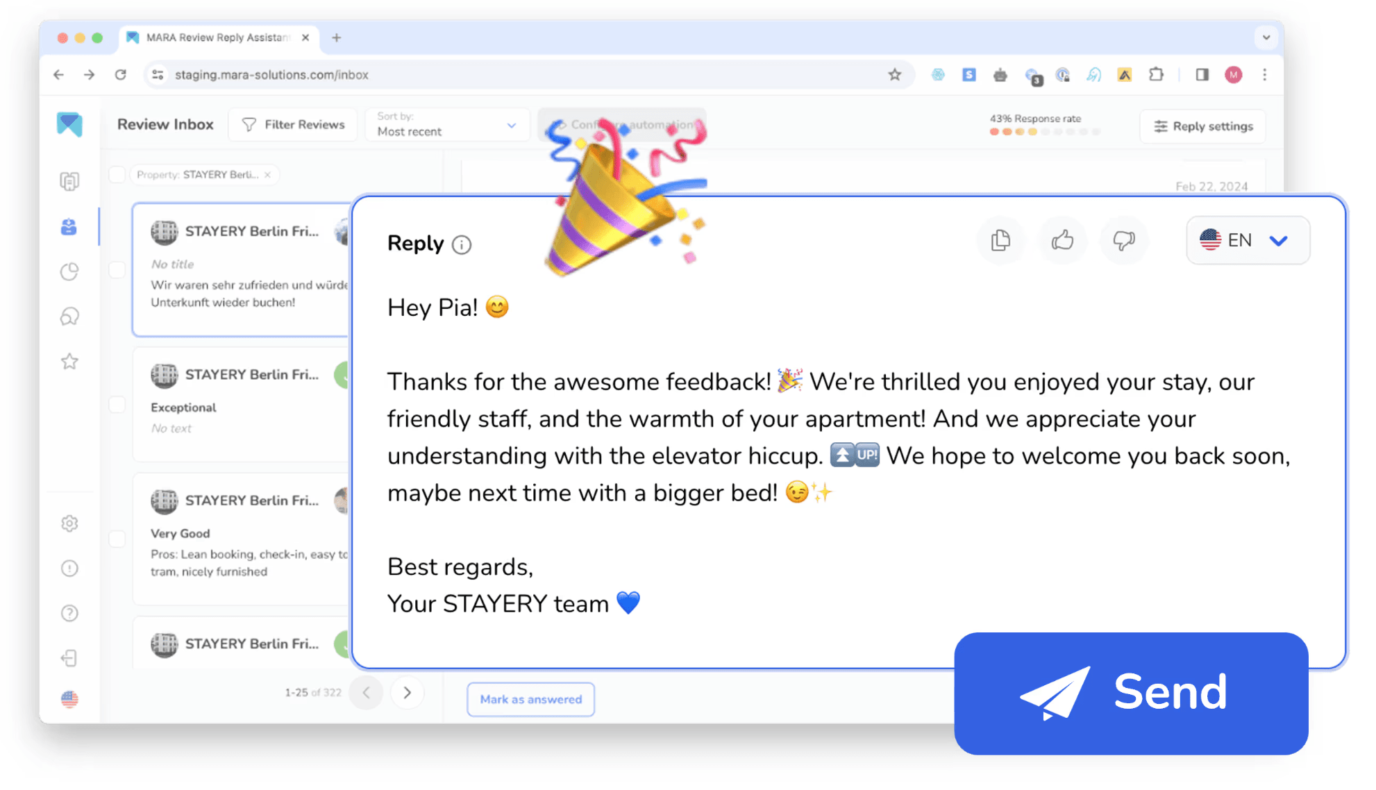 Tableau de bord MARA répondant aux avis en ligne