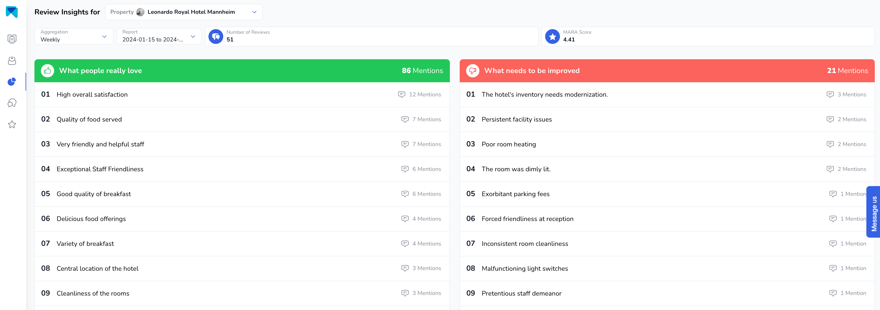 Informazioni automatiche e fruibili da MARA  Review Analytics