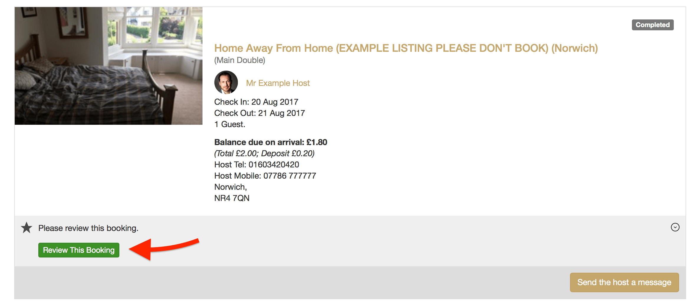 Ejemplo de correo electrónico automatizado de Booking.com para revisión