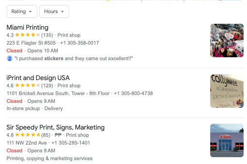 screenshot miami stampa google local pack