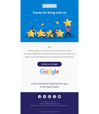 screenshot richiesta di recensione di Google via email