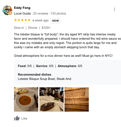 recensione della bisque di aragosta keens steakhouse