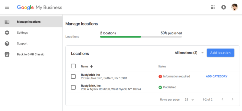 Exemple de compte Google My Business indiquant l'emplacement de l'entreprise pour chaque fiche