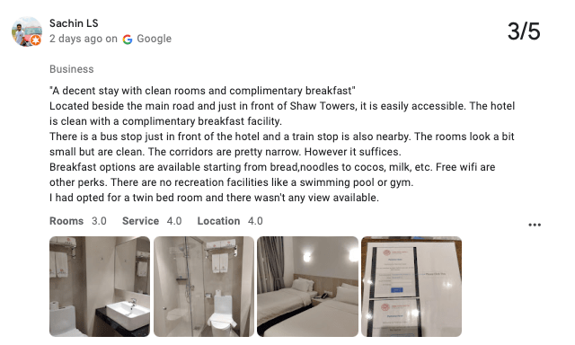 screenshot recensione negativa di Google hotel