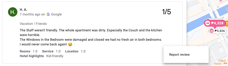 screenshot of reporting reviews