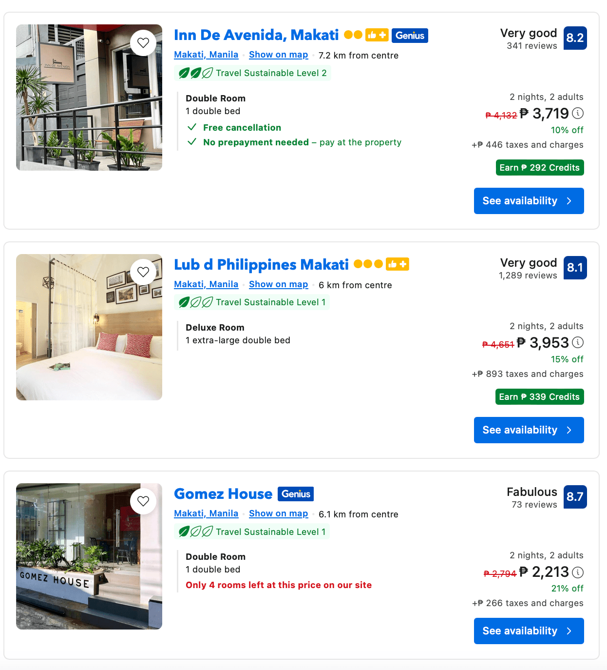 screenshot confronto prezzi per il programma fedeltà Booking Genius