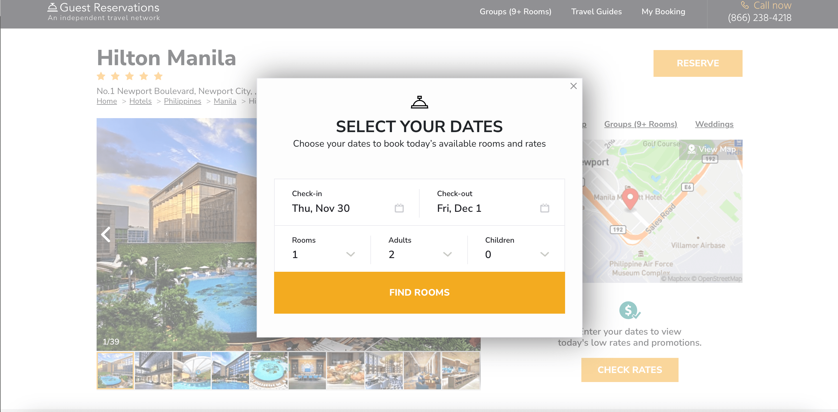 Testo alternativo: screenshot della pagina di prenotazione dell'Hilton Manila