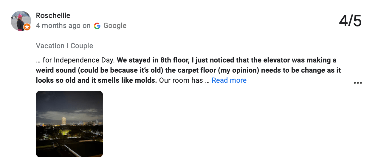 screenshot reclamo ascensore recensioni google