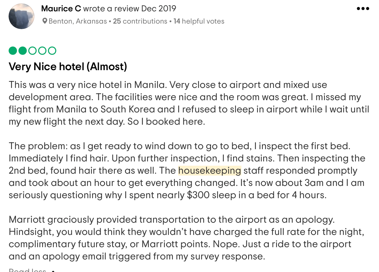screenshot reclamo pulizie TripAdvisor