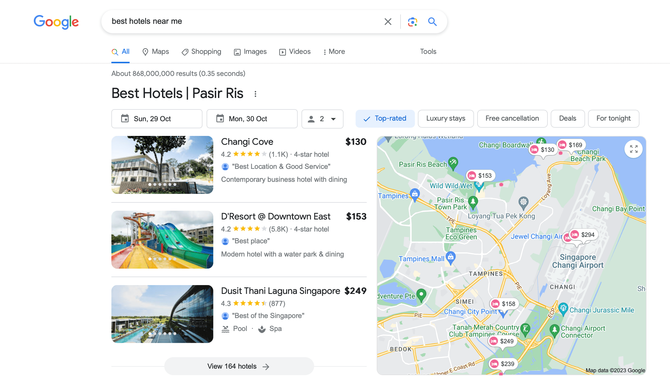 screenshot ricerca senza marchio Singapore