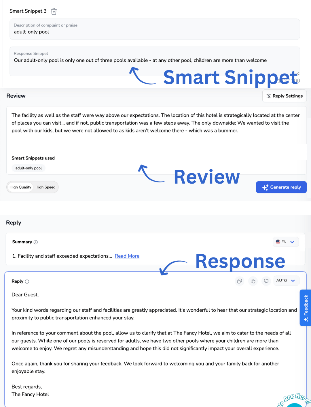 screenshot MARA AI che genera una risposta tramite smart snippets
