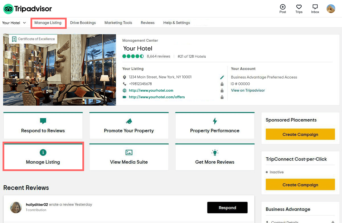 TripAdvisor-Verwaltungszentrum