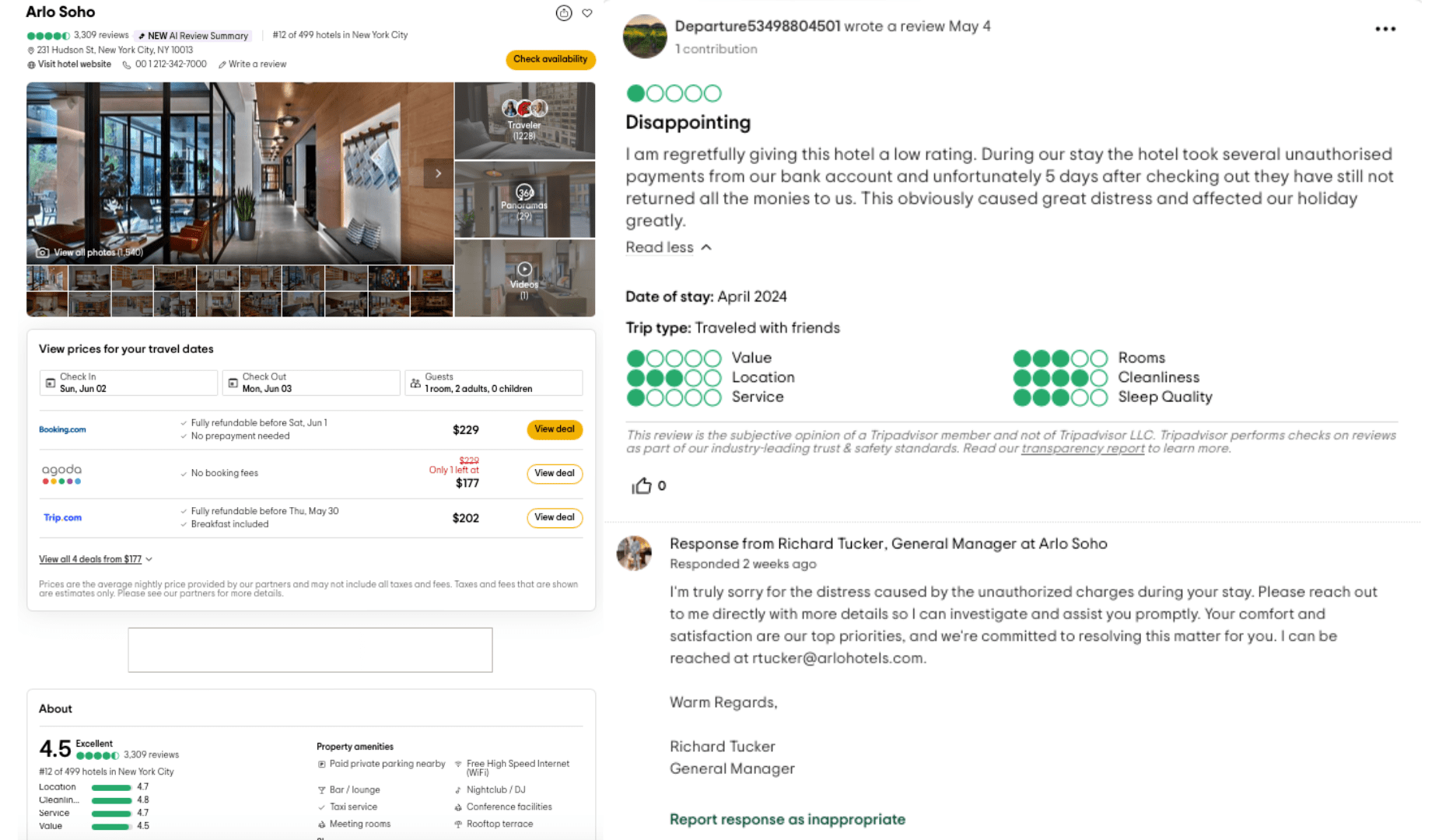 Schermata della recensione di Tripadvisor