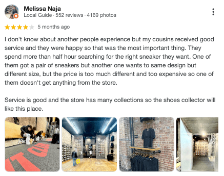recensione del cliente negozio di abbigliamento