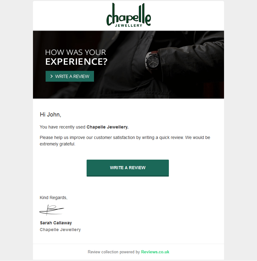 correo electrónico de solicitud de revisión del cliente