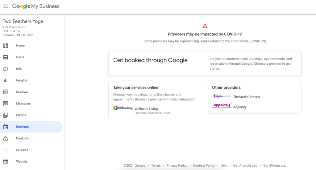fornitori di Google Booking di esempio