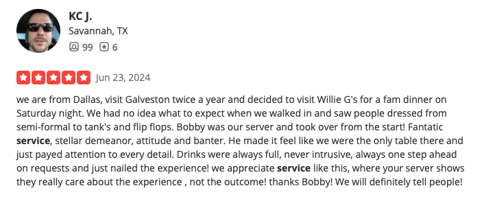 recensione del ristorante servizio clienti