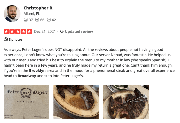 recensione del ristorante con posizione