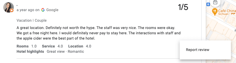 screenshot removing a negative review on Google