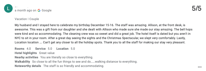 screenshot positive Google review