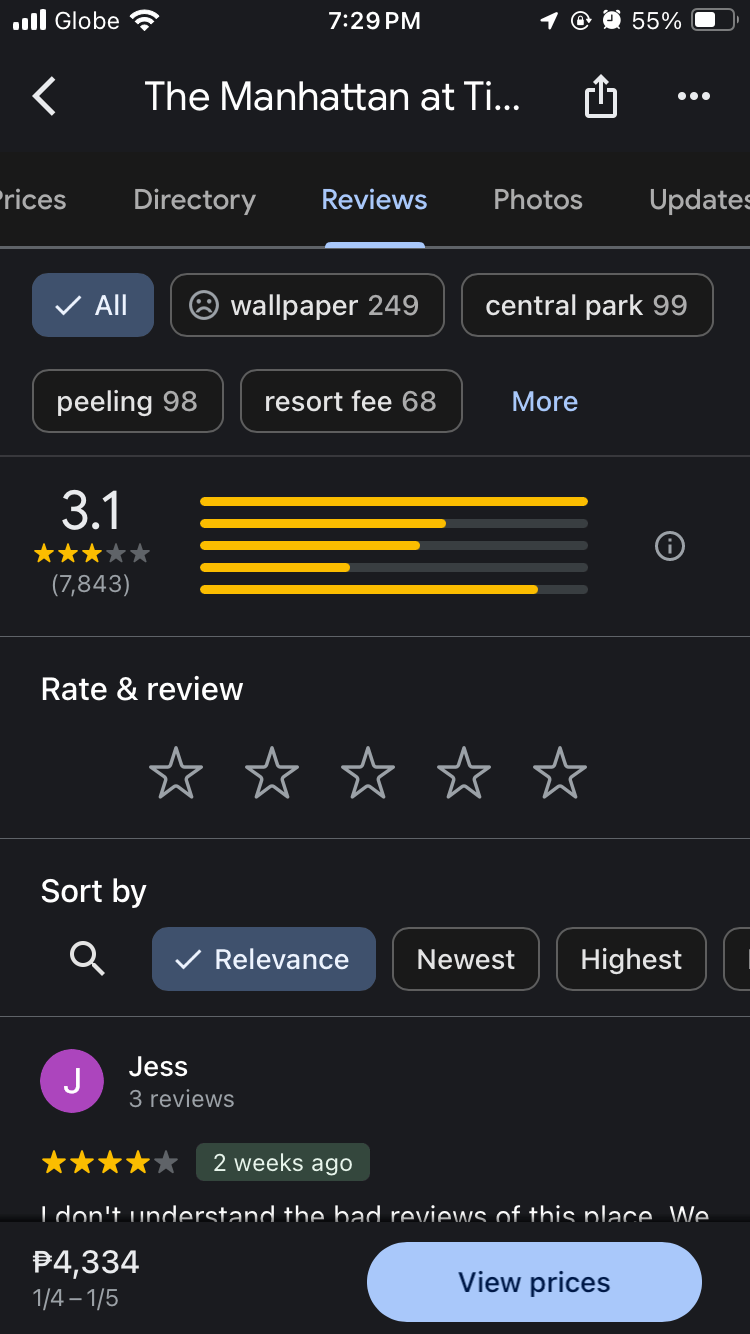 scheda recensioni di una scheda Google Business.