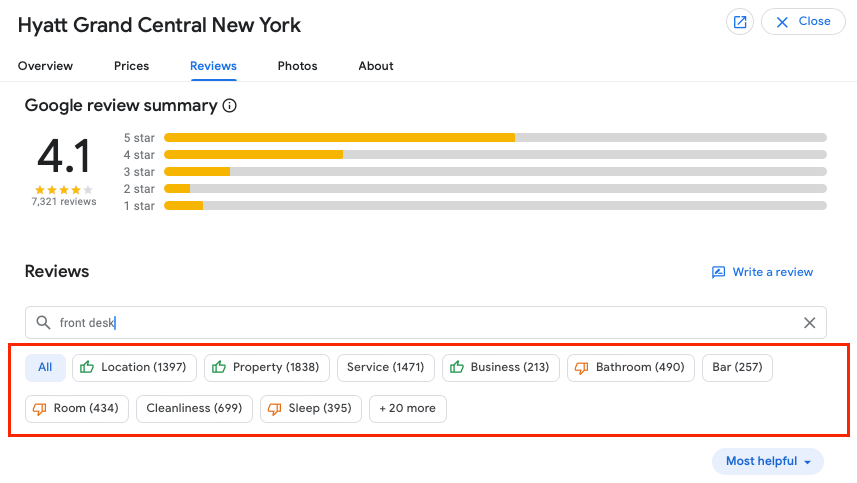 screenshot degli argomenti su Google Recensioni